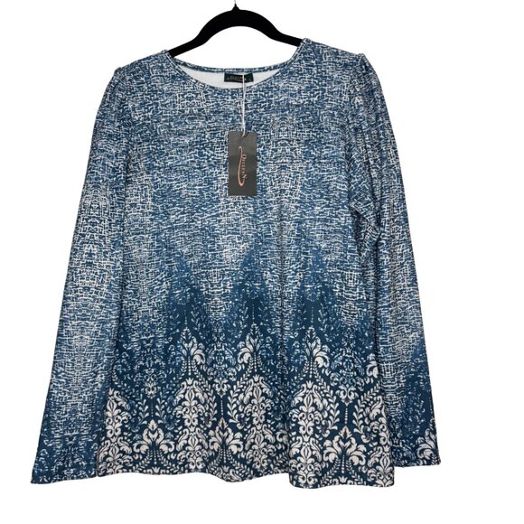 OEEFAN Tops - OEEFAN Long Sleeve Tunic Blue White Ombre Pattern Women's Size Large NWT